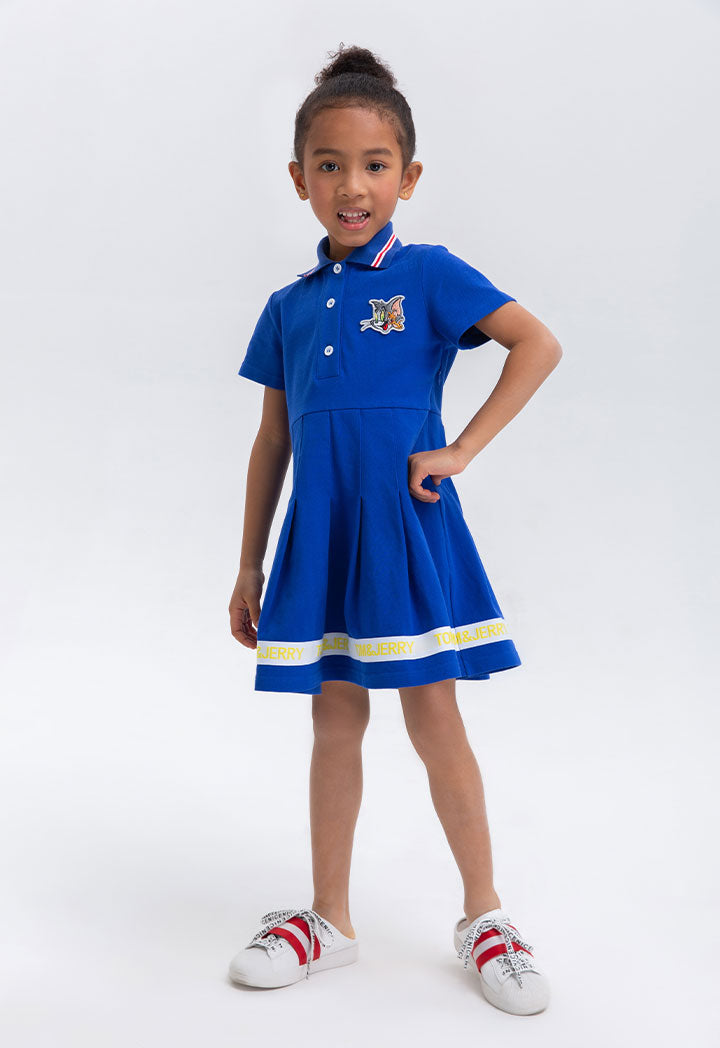 Tom And Jerry Striped Collar Pique Polo Dress