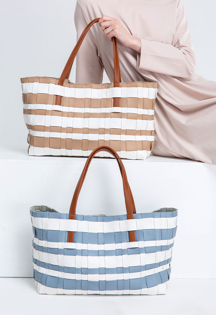 Contrast Woven Tote Bag