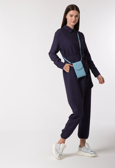 Textured Navy Jumpsuit - Fresqa