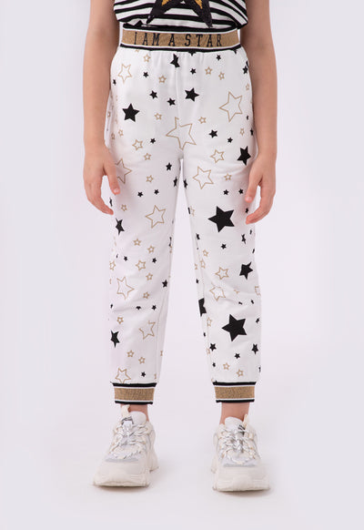 Lurex Flat Knit Rib Trim Printed Pants