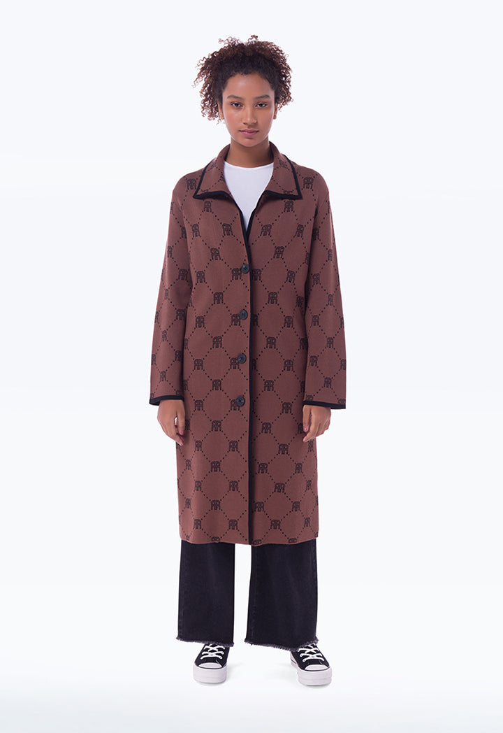 Multicolored Textured Patterned Monogram Long Coat Bisht