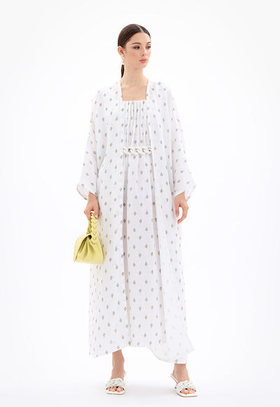 Maxi Open Front Printed Kimono With Chunky Belt - Ramadan Style