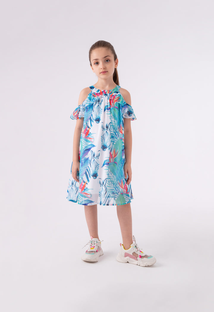 Cold Shoulder Printed Ruffle Dress