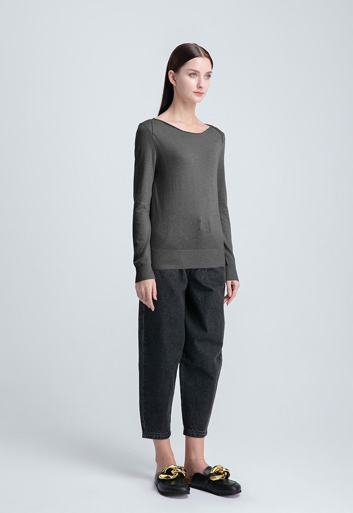 Boat Neck Solid Basic Knitwear