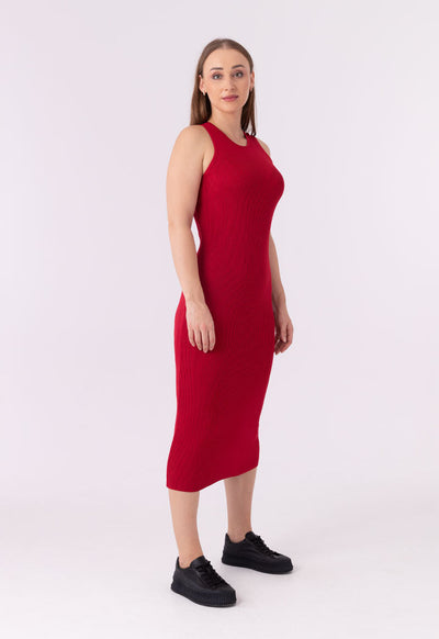 Cross Ribbed Long Basic Sleeveless Dress