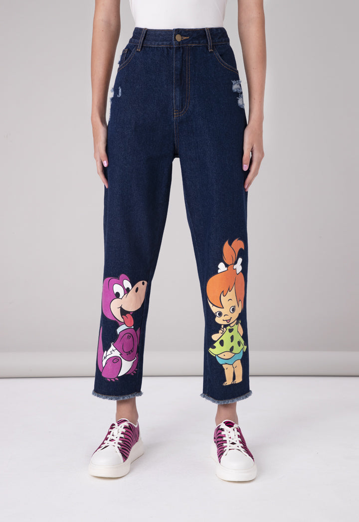 The Flintstones Dino And Pebbles Frayed Hem Denim Pants