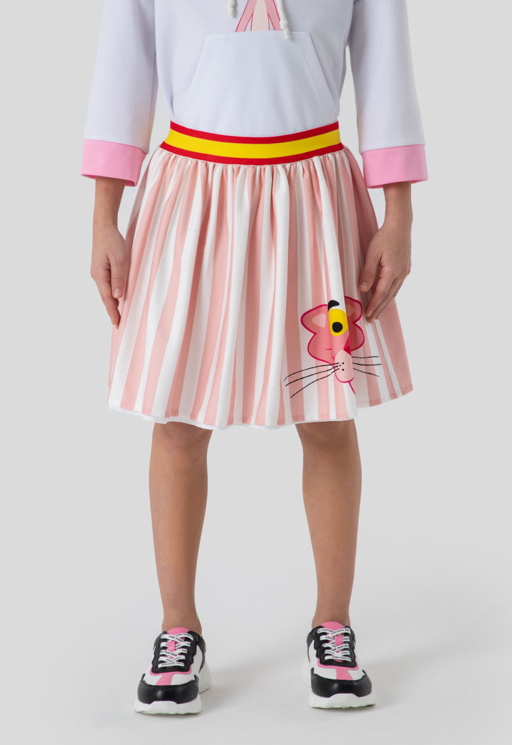 Pink Panther Exposed Elastic Waist Striped Skirt