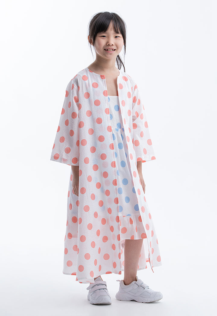 Polka Dot Printed Inner Dress With Kimono Set