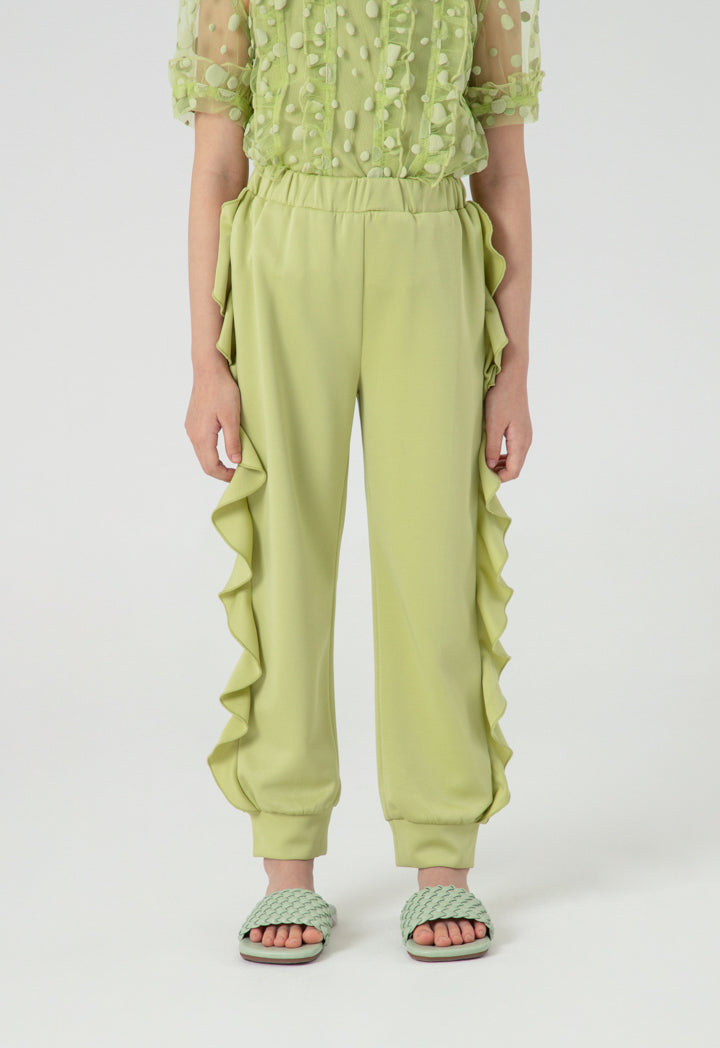 Plain High Rise Side Ruffle Cuff Neoprene Pants