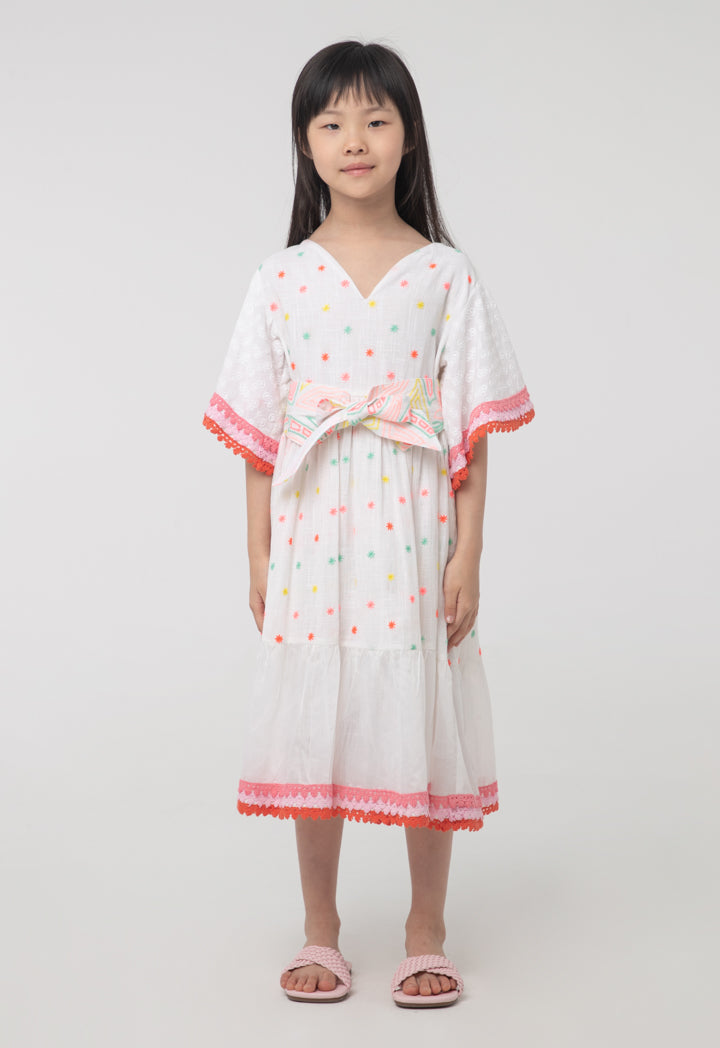 Lace Trim Butterfly Sleeves Embroidered Dress