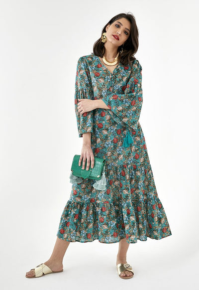 Loop Buttoned Floral Dress