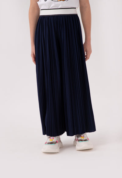 Stripe Edge Exposed Elastic Waistband Pleated Culottes