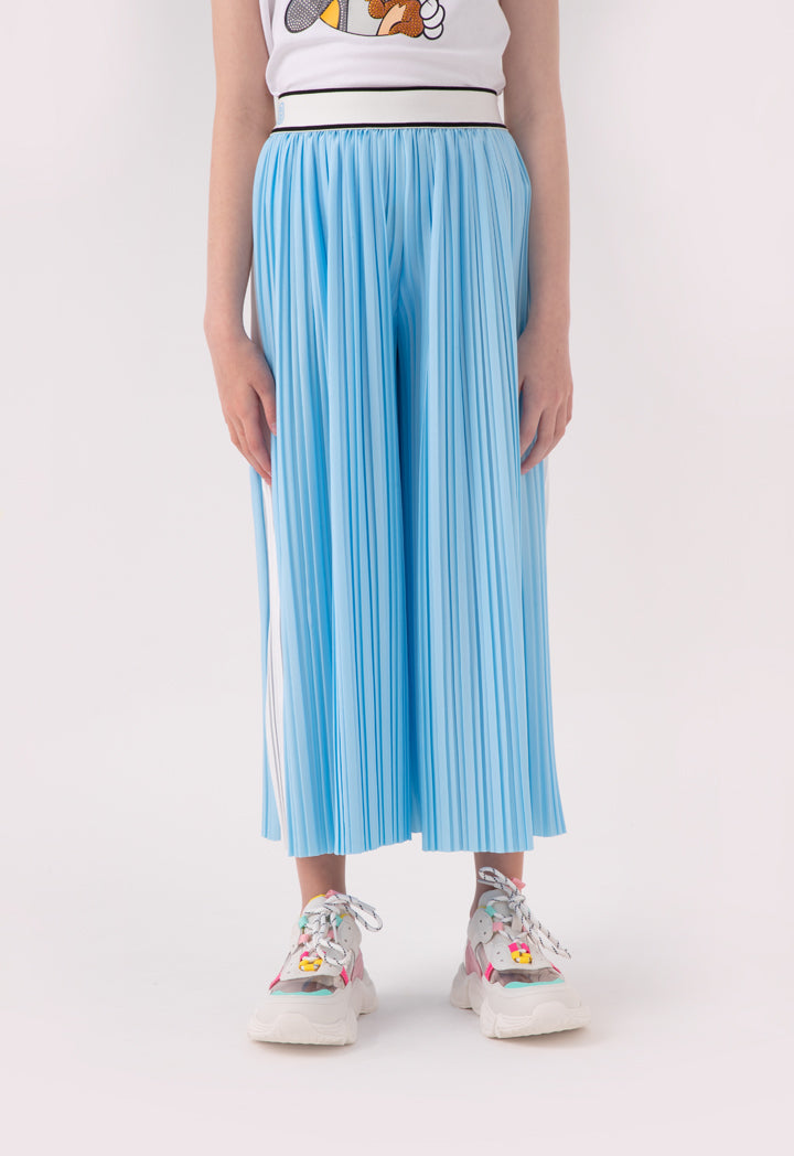 Stripe Edge Exposed Elastic Waistband Pleated Culottes