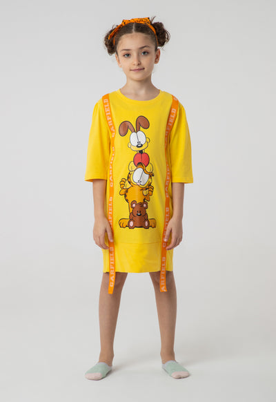 Garfield Printed T-Shirt Dress And Headband