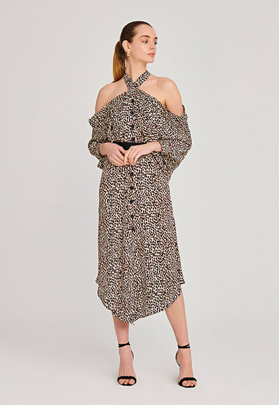 Cold Overlapped Shoulder Printed Dress