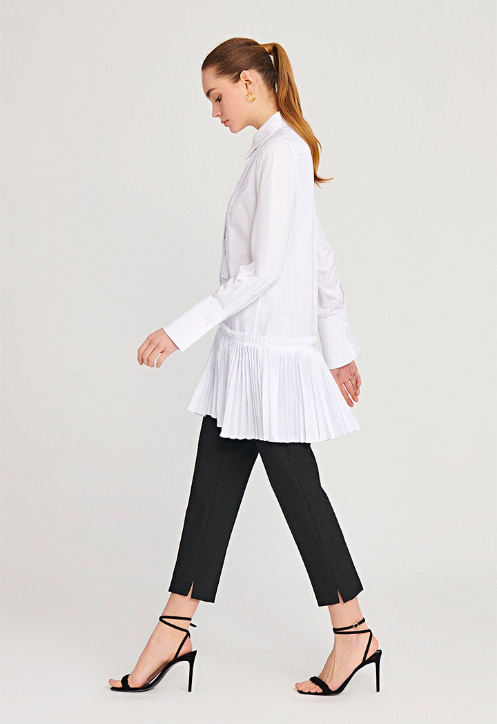 Allover Pleated Long Solid Shirt