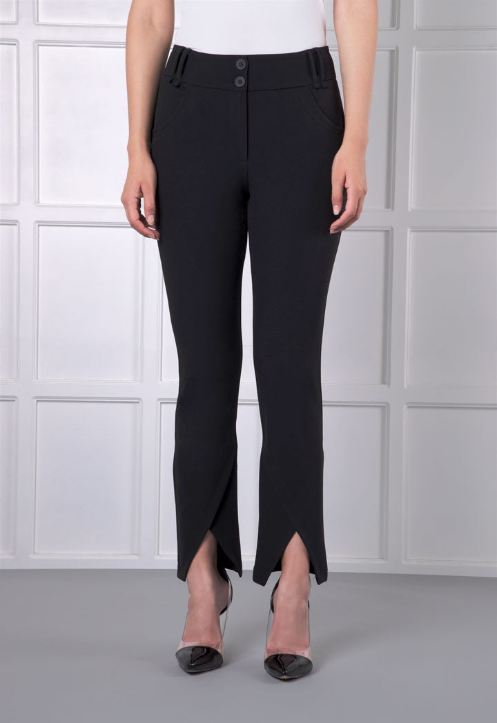 Black Overlap Cuff Pants