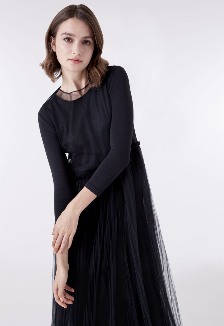 Black Mesh Tulle Sleeveless Outer Dress