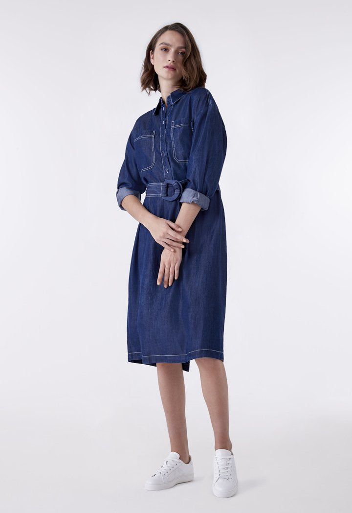 Dark Denim Belted Shirt Dress