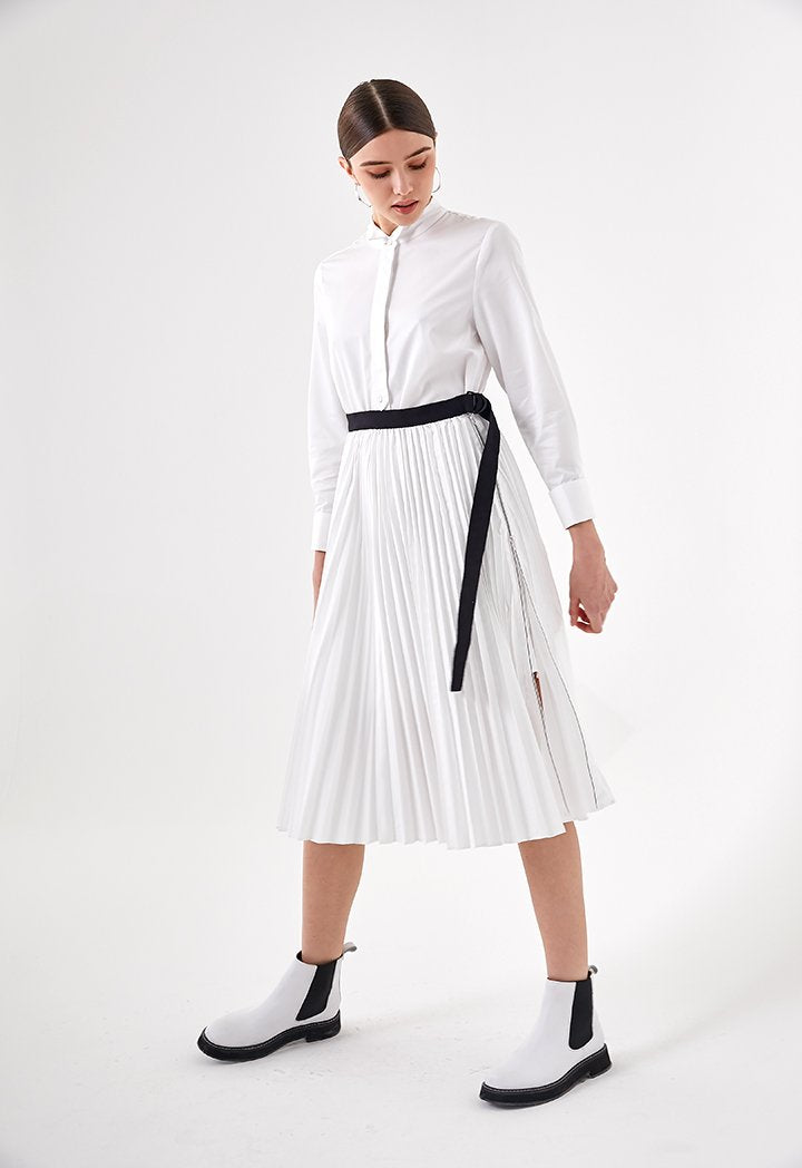 Pleated Wrap Overlay Shirt Dress