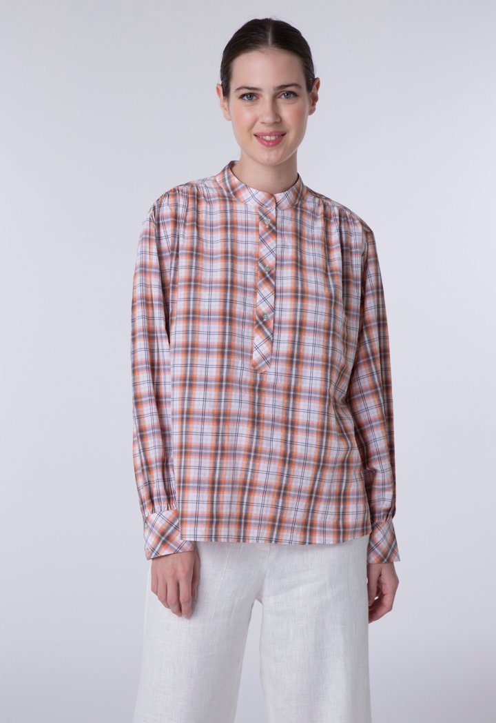 Check Mandarin Collar Shirt