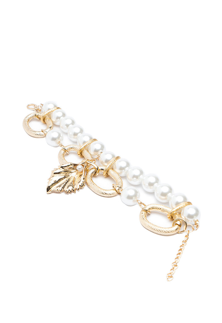 Pearl Gold Tone Chain Link Bracelet