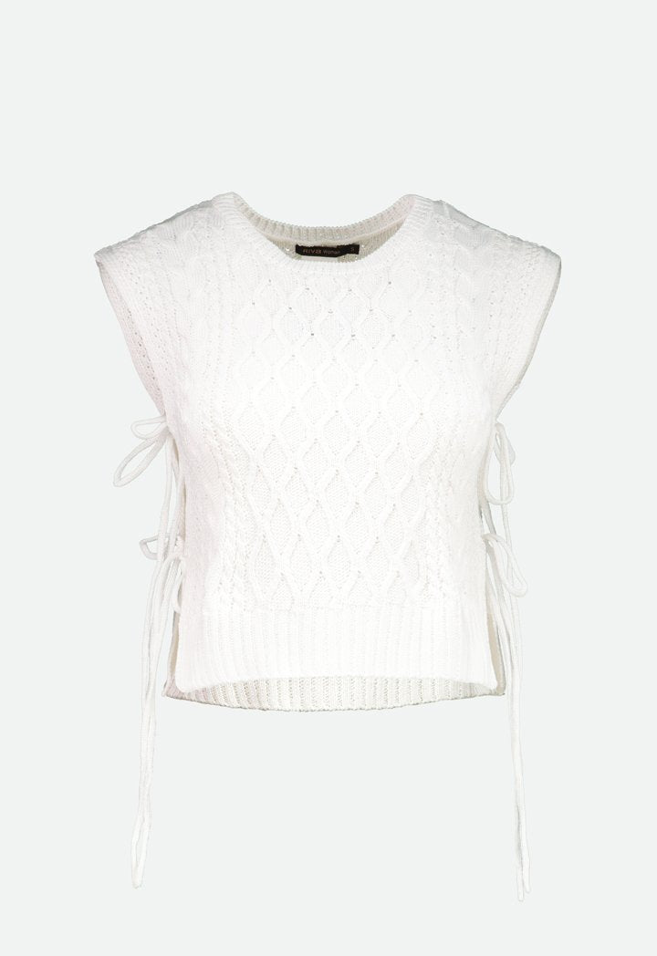 Tie Side Open Knit Top