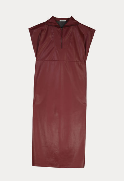 Front Yoke High Neck Faux Leather Dress