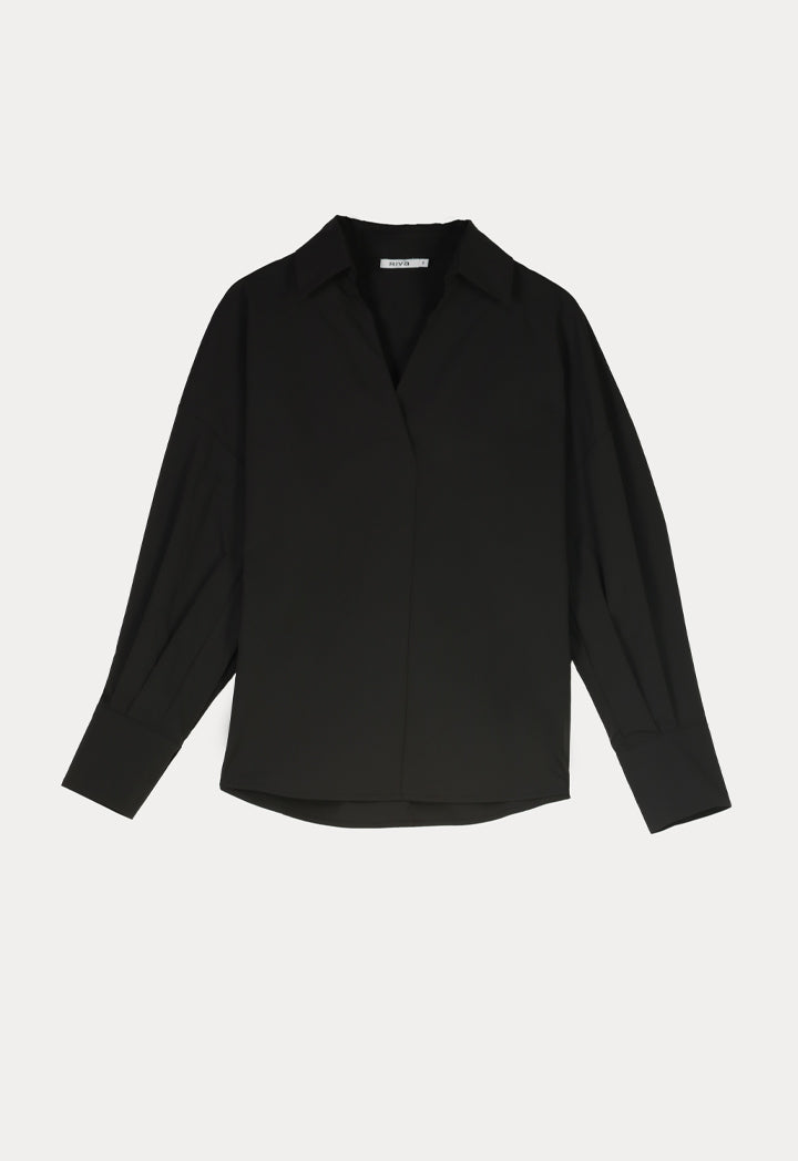 V-Neckline Solid Classic Shirt