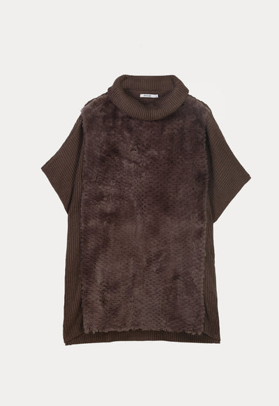 Faux Fur Hem Slip On Knitted Poncho