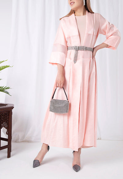 Sheer Trim Belted Maxi Kimono