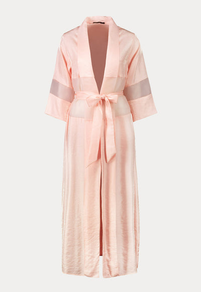 Sheer Trim Belted Maxi Kimono