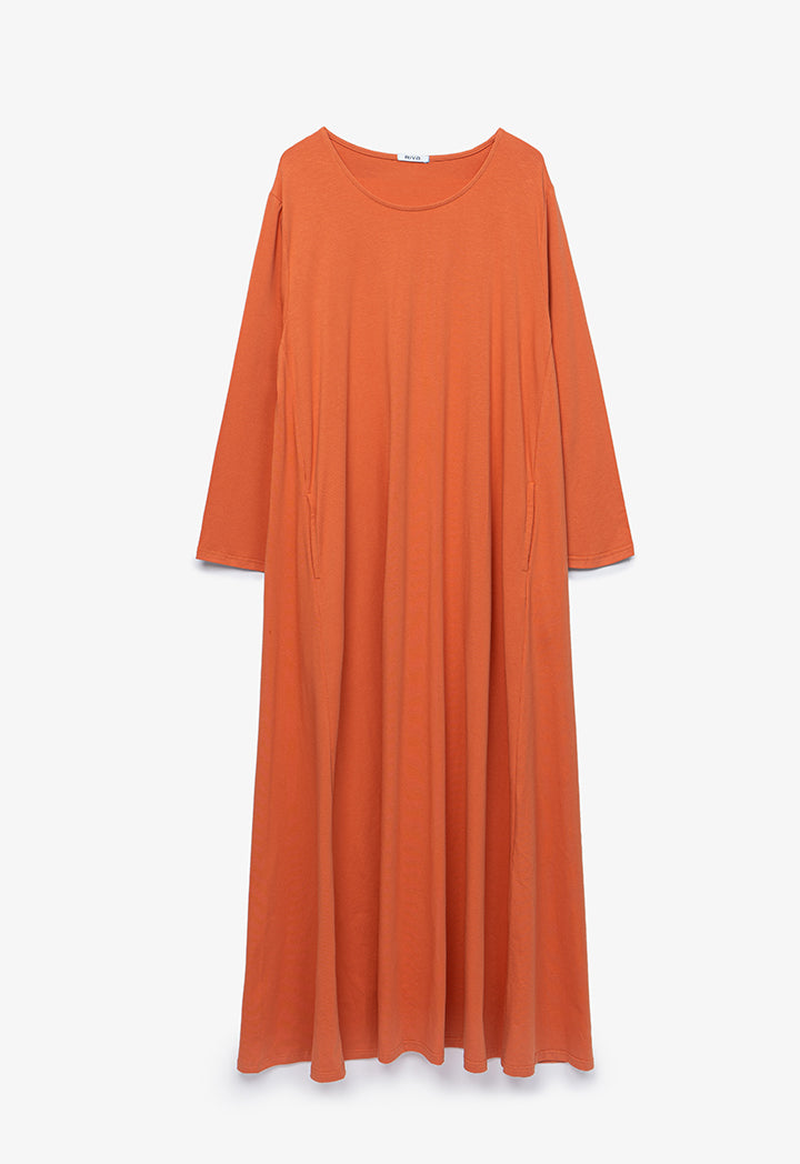 Classic Round Neck Solid Maxi Dress