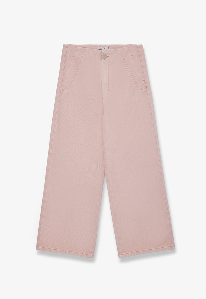 Solid Pleated Waist Wide Leg Jeans