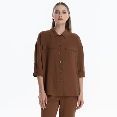 Solid Buttoned Up Shirt With Foldable Sleeves