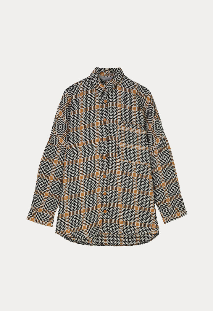 Contrast All Over Textured Oversize Shirt (Free Size)