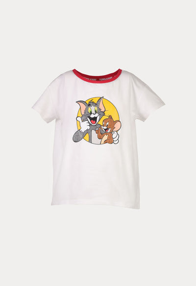 Tom And Jerry Rhinestone Print T-Shirt