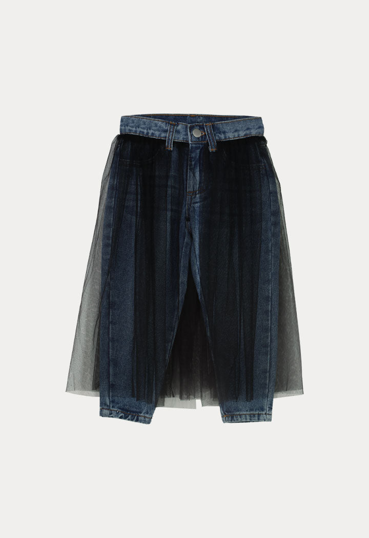 Tulle Overlay Denim Pants