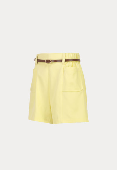 Girls Solid Belted Shorts