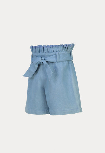 Solid Belted Wide Leg Denim Shorts