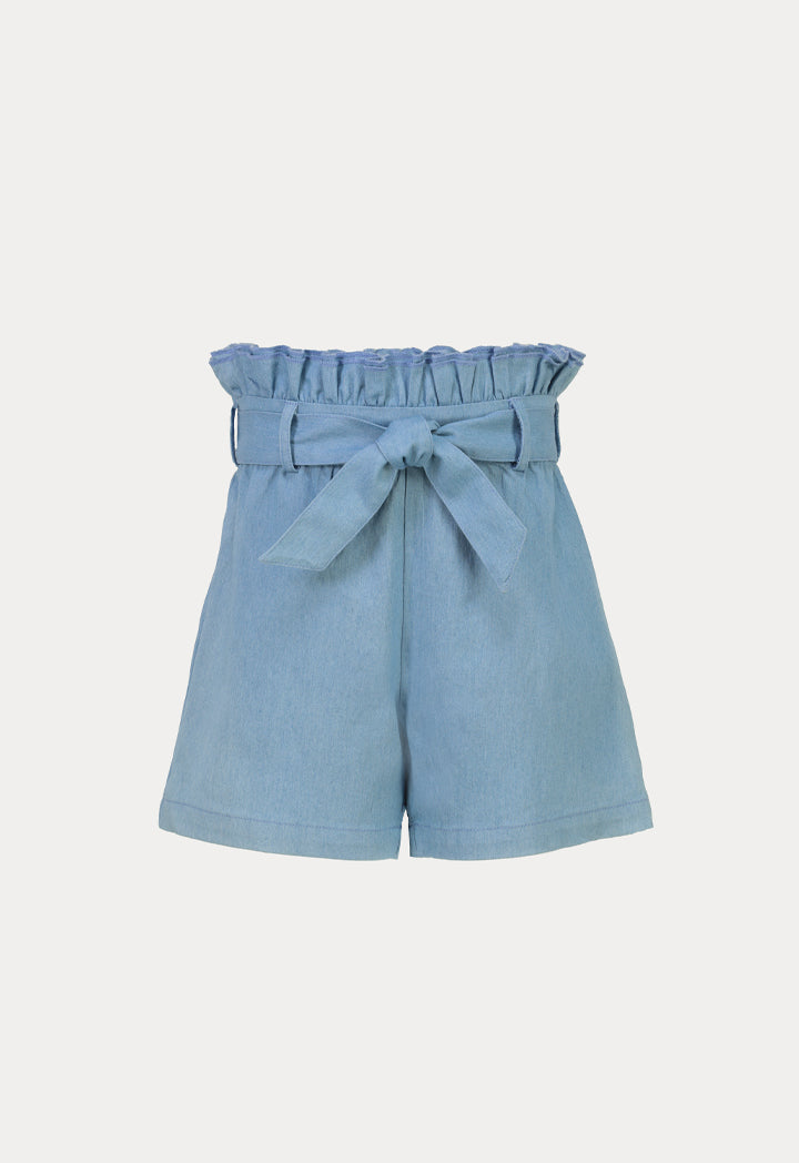 Solid Belted Wide Leg Denim Shorts