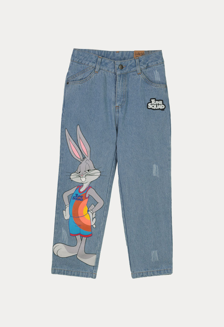 Space Jam Rubber Print Scratch Denim Pants