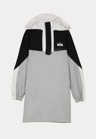 Color Block Stand Collar Hoodie Dress