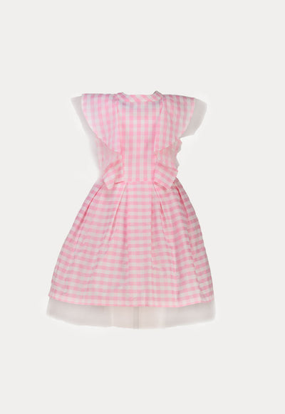 Frilled Placket Plaid Dress