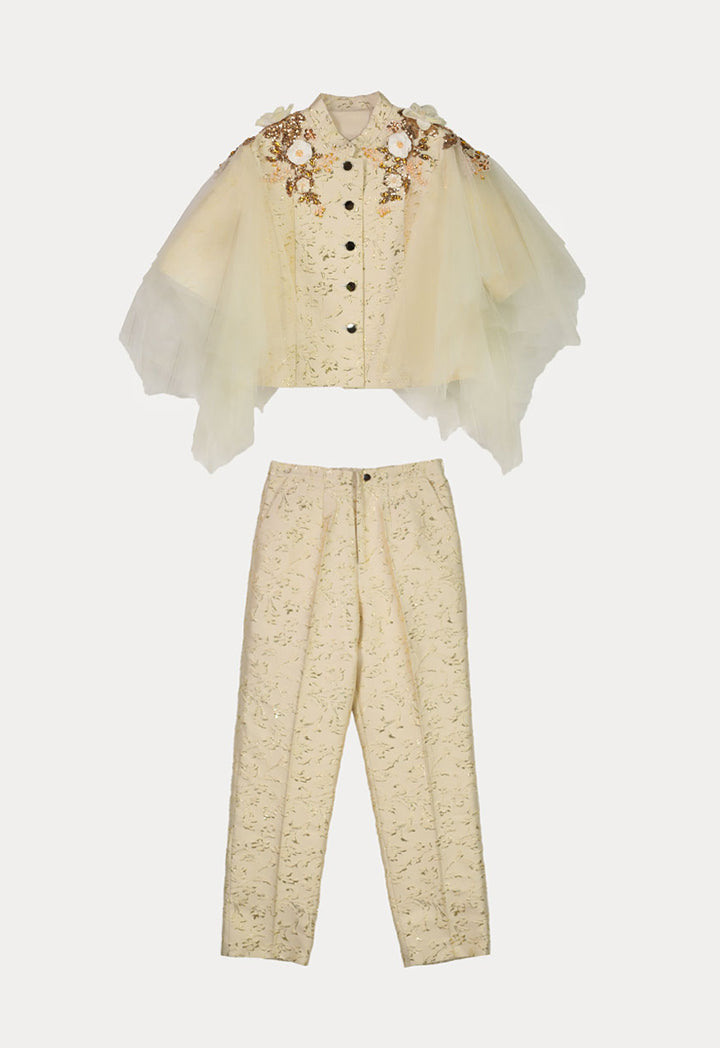 Metallic Lurex Jacquard Embellished Jacket And Pants Set