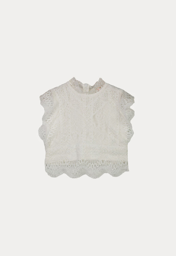 Straight Up High Neck Lace Overlay Crop Top