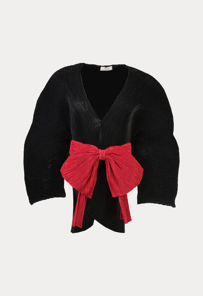 Electric Pleated Puff Sleeve Big Bow Outerwear