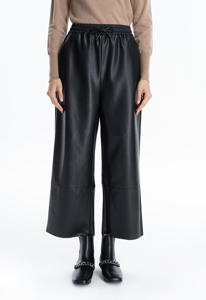 Leather Solid Straight Leg Trouser