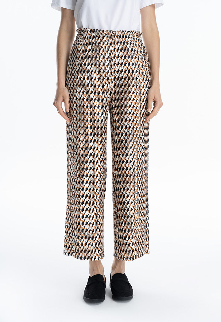 Rhombus Printed Pleated Straight Leg Trouser