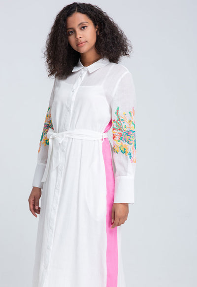 Shirt Collar Embroidered Dress